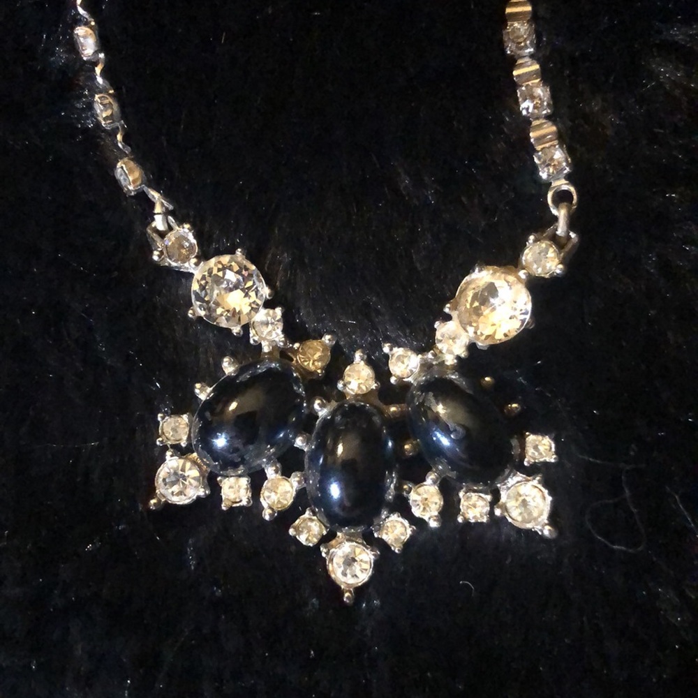 1960s Bogoff Black Stone & Clear Rhinestone Neckl… - image 8